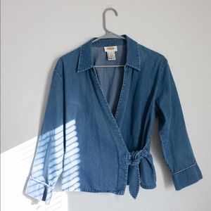 Talbots denim wrap top